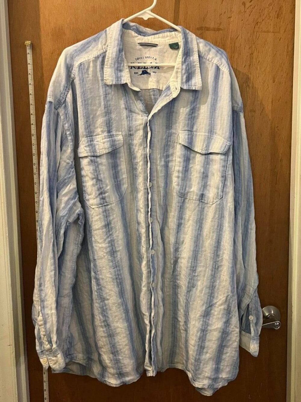 🐻Size 4XB - Tommy Bahamas - Men's Blue Stripe Long-Sleeve Linen Button-Down